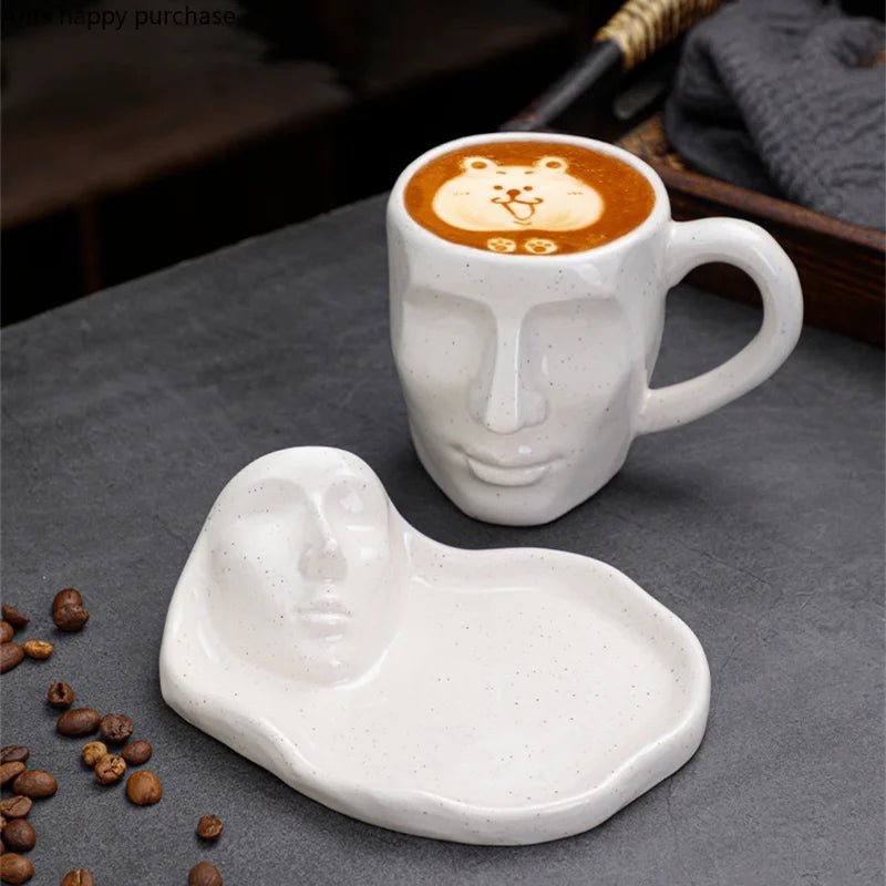 Faces Ceramic Coffee Cup & Saucer Set - The House Of BLOC