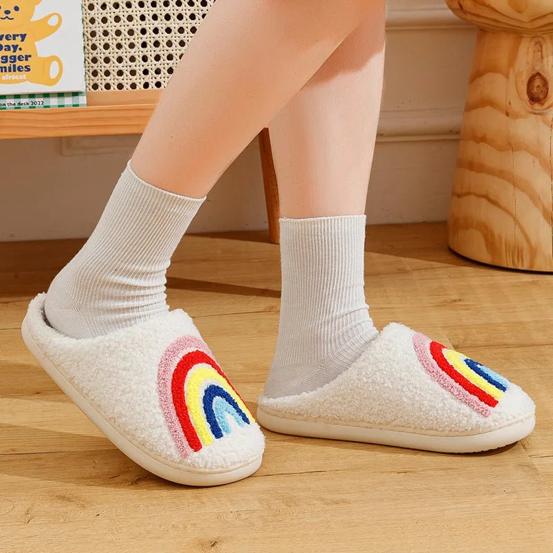 Fluffy Rainbow Home Slippers - The House Of BLOC