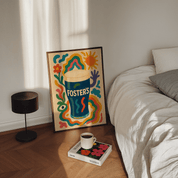 Fosters Drink Illustration Poster - Premium Semi - Glossy Poster - Mounted Framed Poster - The House Of BLOC