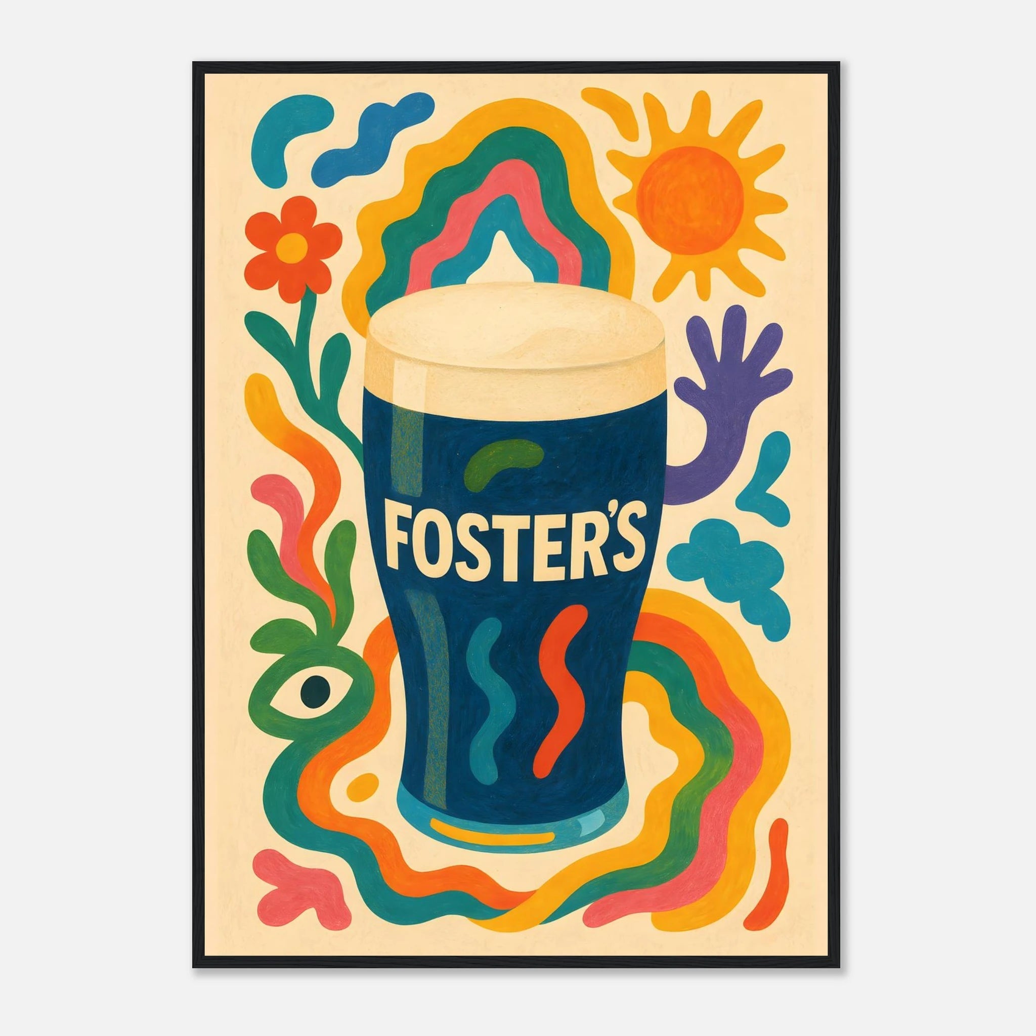 Fosters Drink Illustration Poster - Premium Semi - Glossy Poster - Mounted Framed Poster - The House Of BLOC