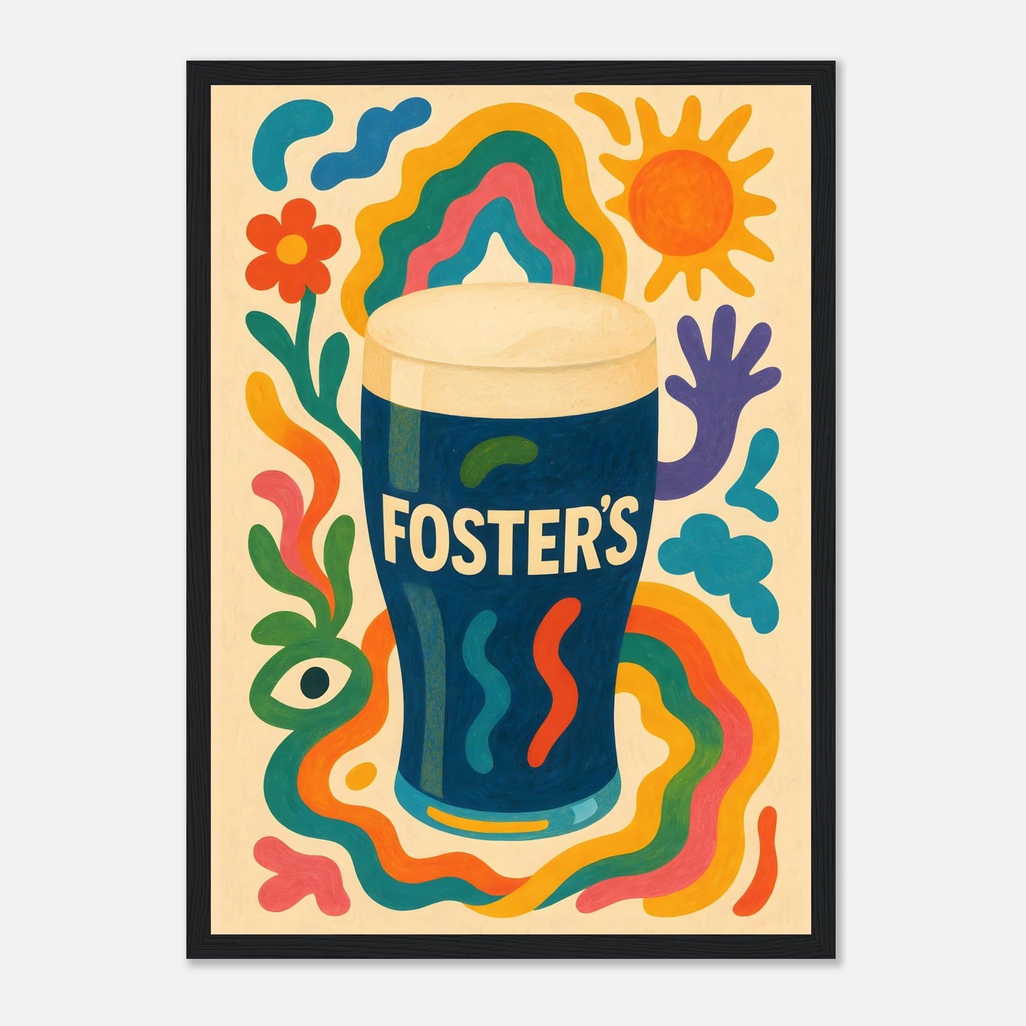 Fosters Drink Illustration Poster - Premium Semi - Glossy Poster - Mounted Framed Poster - The House Of BLOC