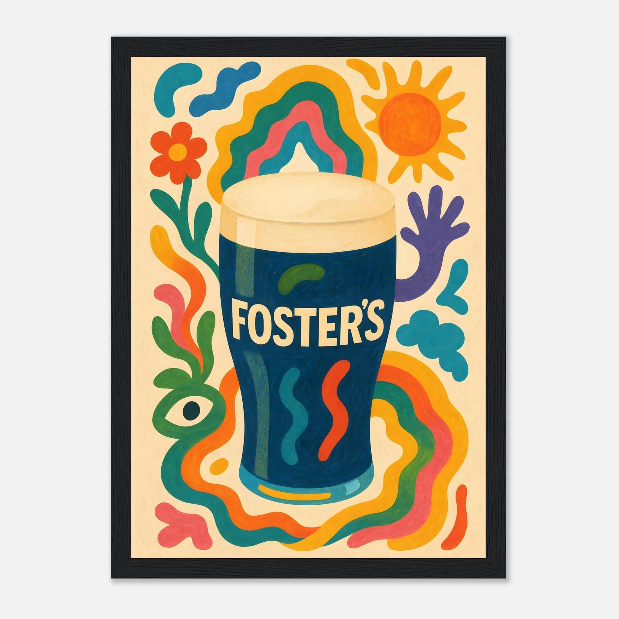 Fosters Drink Illustration Poster - Premium Semi - Glossy Poster - Mounted Framed Poster - The House Of BLOC