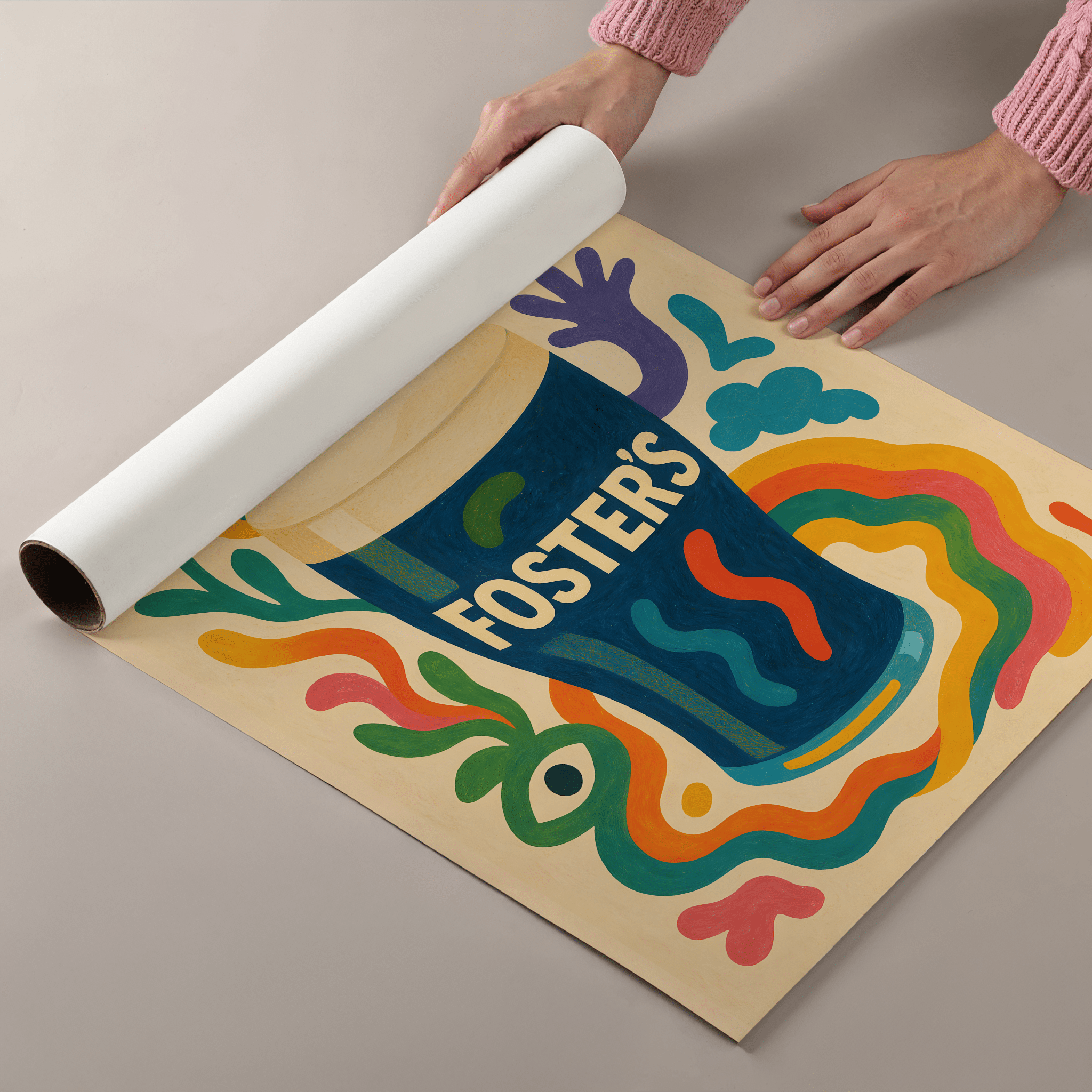 Fosters Drink Illustration Poster - Premium Semi - Glossy Poster - Mounted Framed Poster - The House Of BLOC