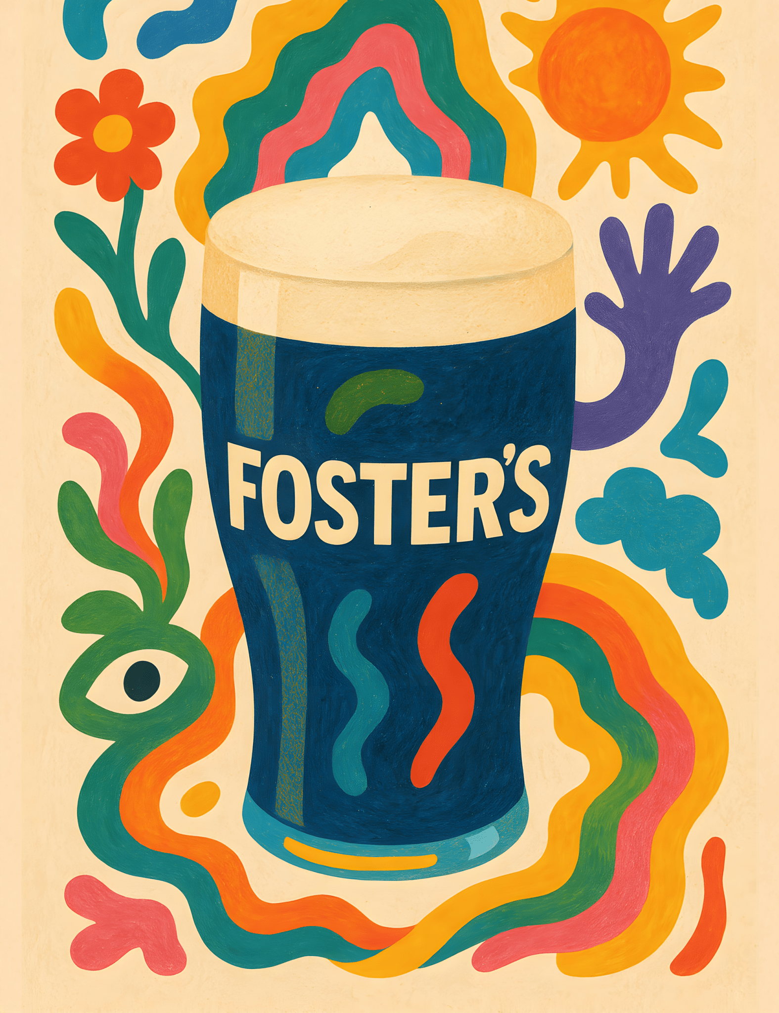 Fosters Drink Illustration Poster - Premium Semi - Glossy Poster - Mounted Framed Poster - The House Of BLOC