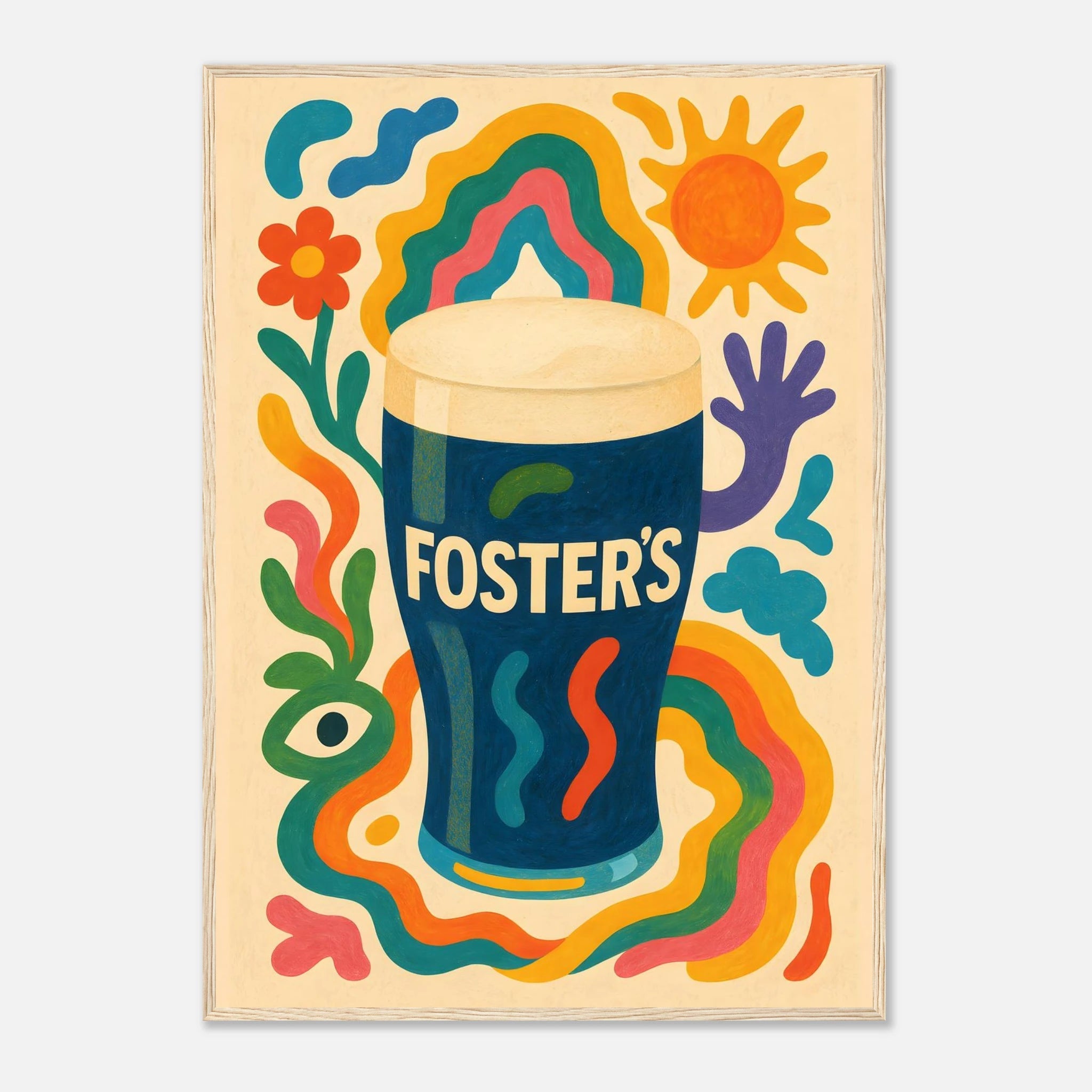 Fosters Drink Illustration Poster - Premium Semi - Glossy Poster - Mounted Framed Poster - The House Of BLOC