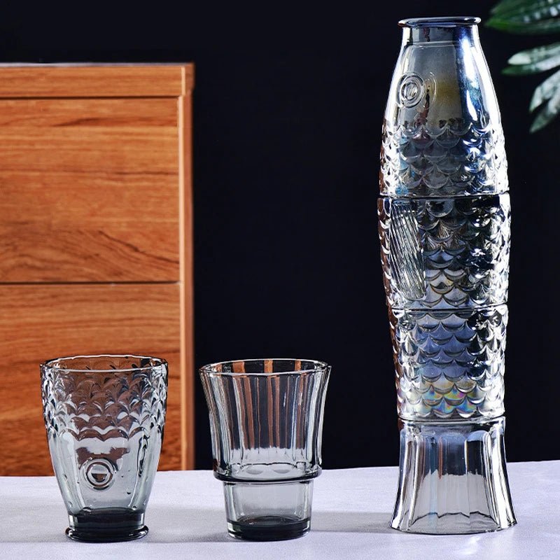 Four Piece Embossed Koi Stackable Glasses Set - The House Of BLOC