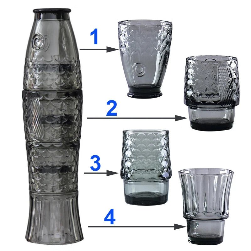 Four Piece Embossed Koi Stackable Glasses Set - The House Of BLOC