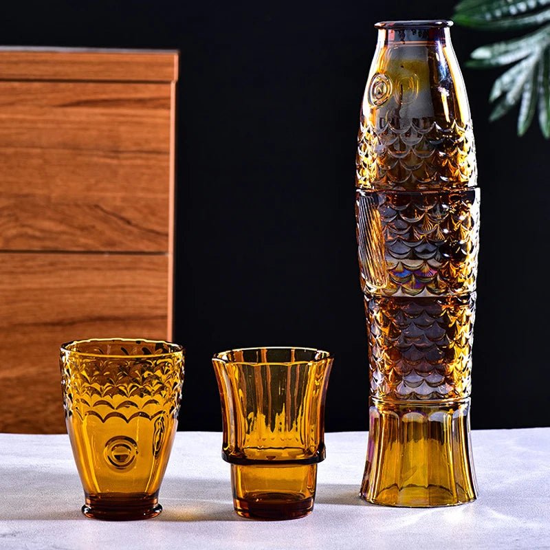 Four Piece Embossed Koi Stackable Glasses Set - The House Of BLOC