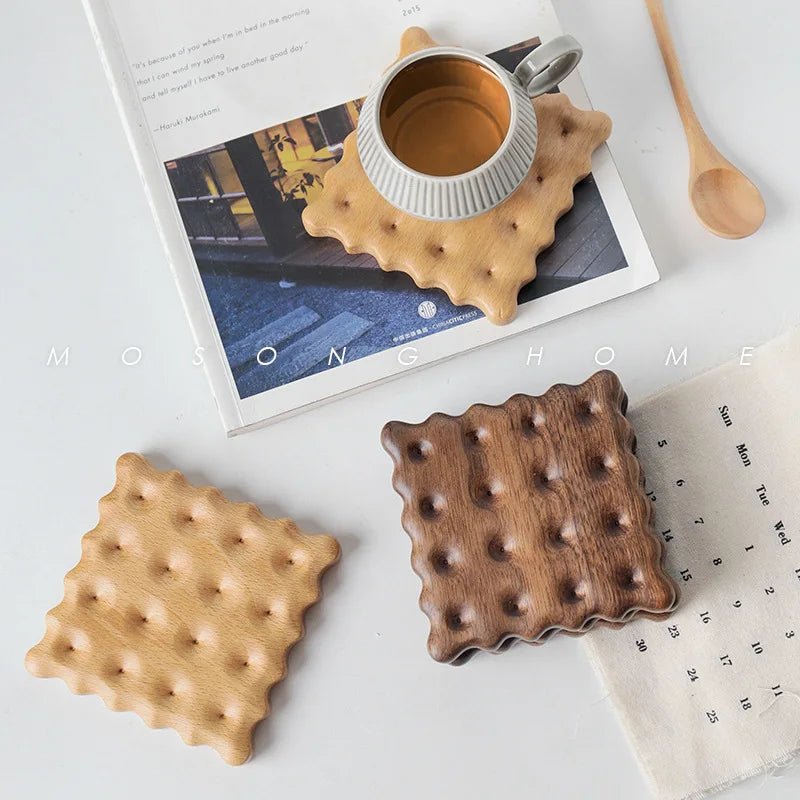 Four Piece Set Of Wooden Biscuit Shape Coasters - The House Of BLOC