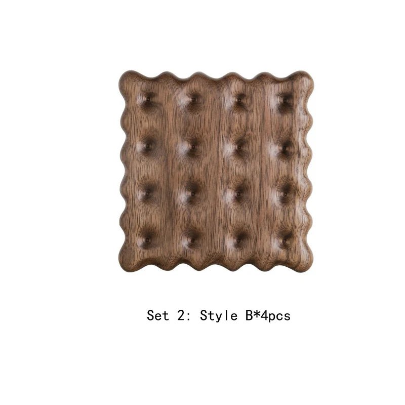 Four Piece Set Of Wooden Biscuit Shape Coasters - The House Of BLOC