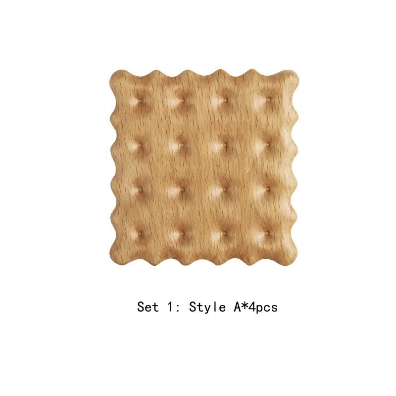 Four Piece Set Of Wooden Biscuit Shape Coasters - The House Of BLOC