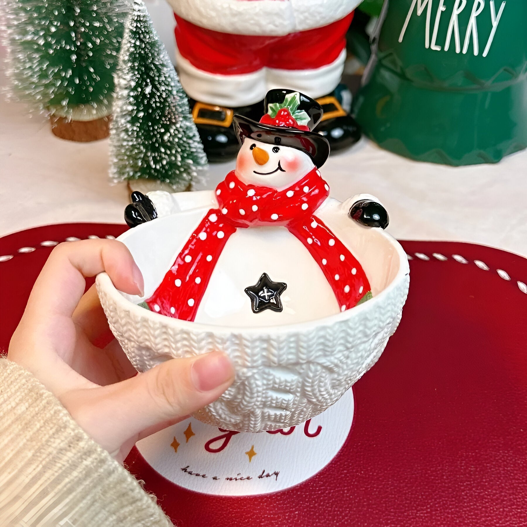 Hand Painted Christmas Snowman Fruit Bowl - The House Of BLOC