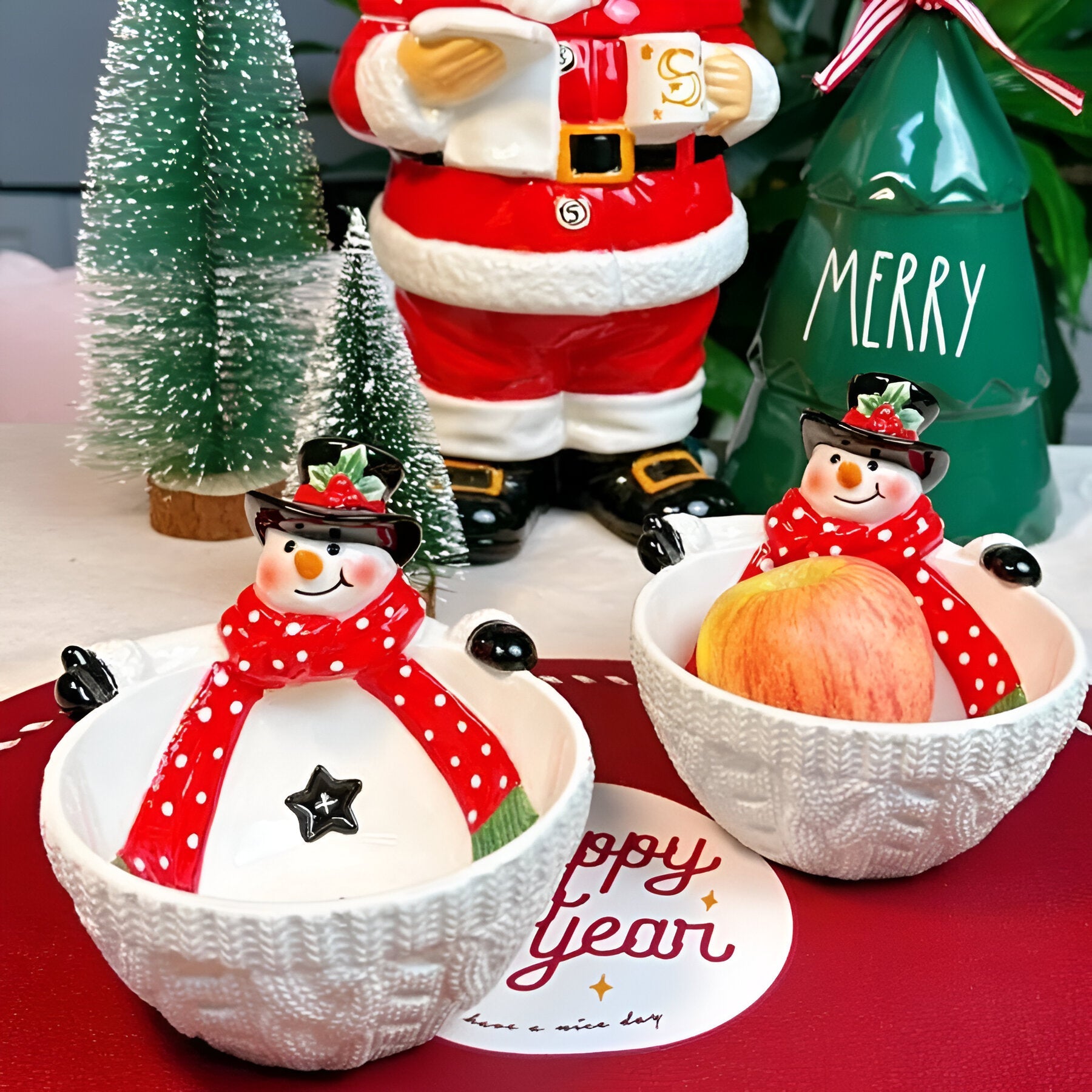 Hand Painted Christmas Snowman Fruit Bowl - The House Of BLOC