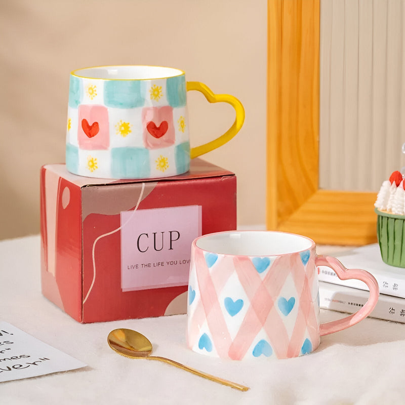 Hand - Painted Love Heart Design Coffee Cup - The House Of BLOC
