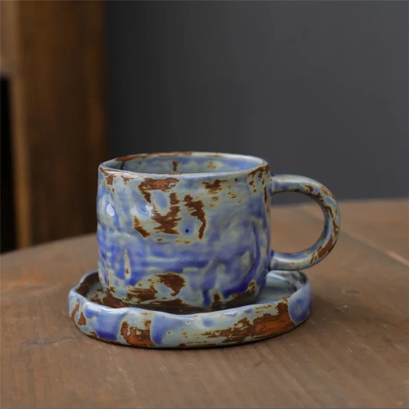 Japanese Style Rough Pottery Tea Cups and Saucers - The House Of BLOC