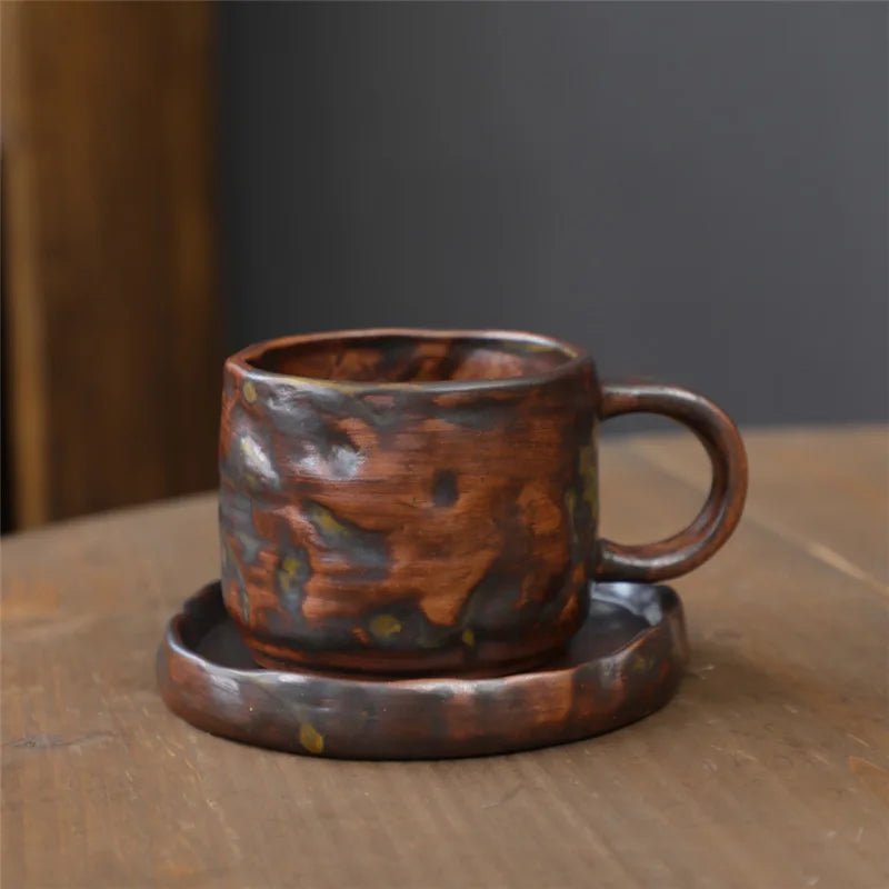 Japanese Style Rough Pottery Tea Cups and Saucers - The House Of BLOC