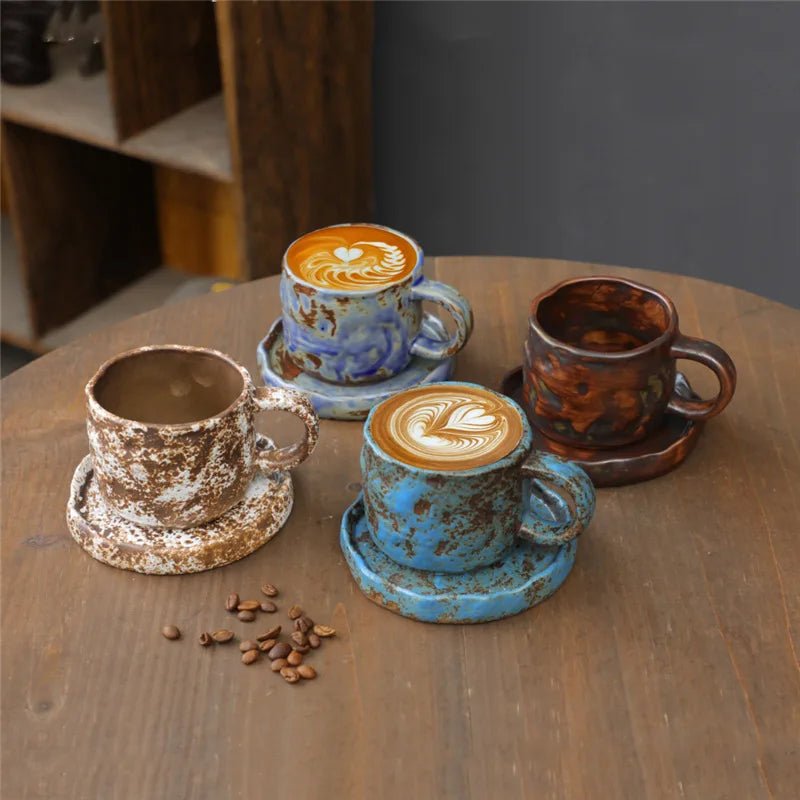 Japanese Style Rough Pottery Tea Cups and Saucers - The House Of BLOC