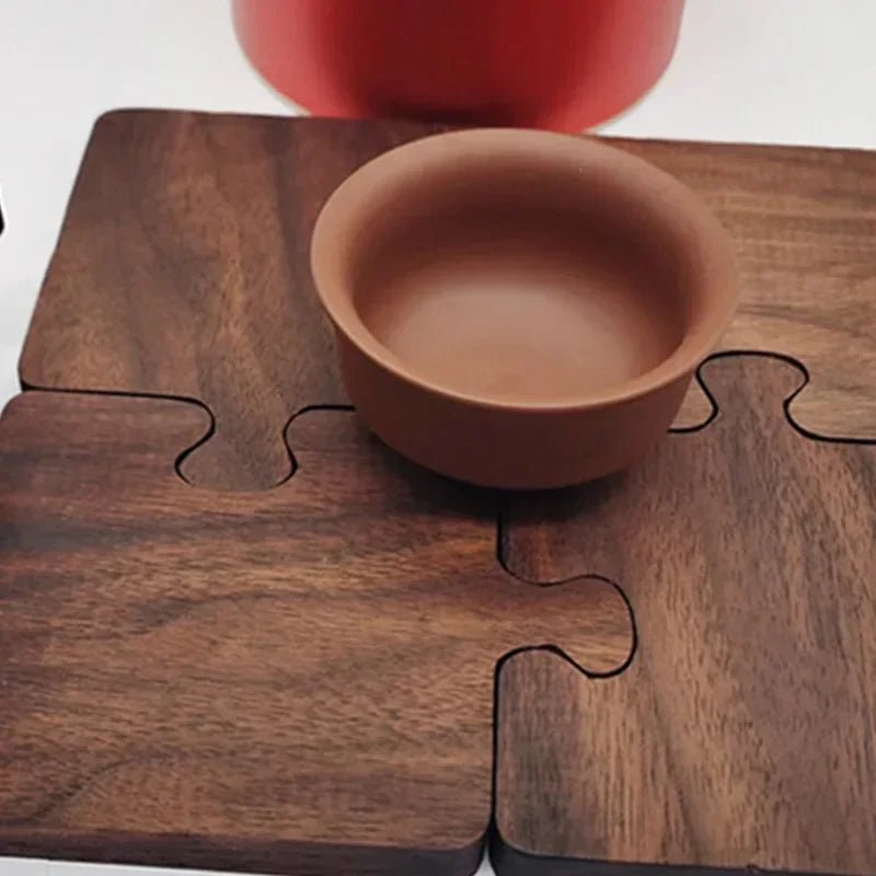 Jigsaw Shape Walnut Wood Coaster Set - The House Of BLOC