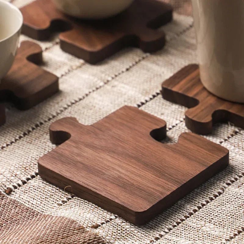 Jigsaw Shape Walnut Wood Coaster Set - The House Of BLOC