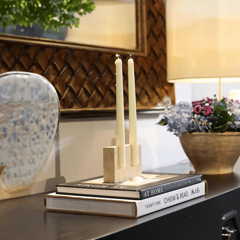 Marble Effect Candlestick Holder - The House Of BLOC