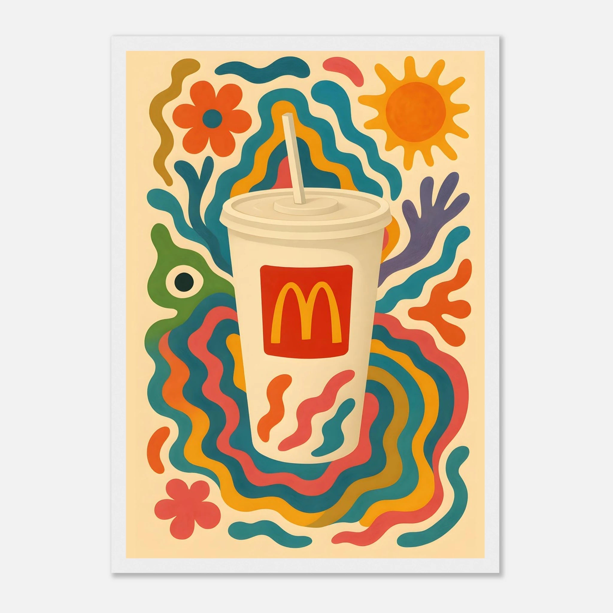 McDonald's Coke Drink Illustration Poster - Premium Semi - Glossy Poster - Mounted Framed Poster - The House Of BLOC