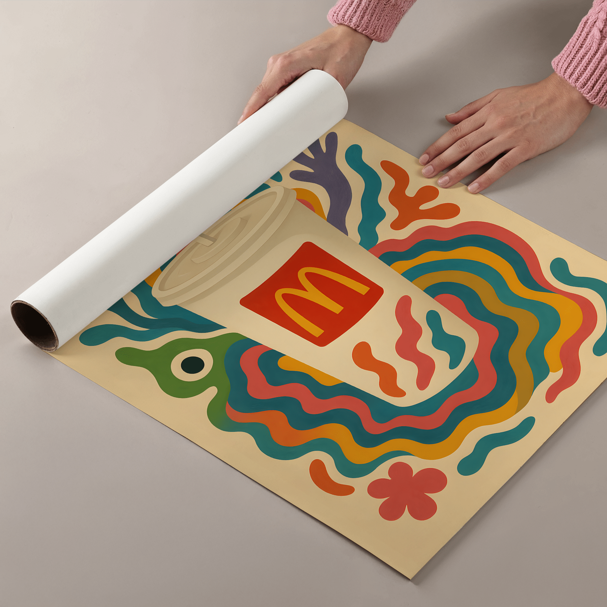 McDonald's Coke Drink Illustration Poster - Premium Semi - Glossy Poster - Mounted Framed Poster - The House Of BLOC