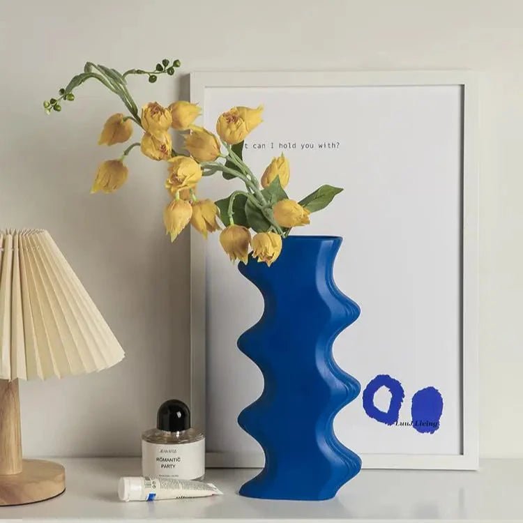 Modern Abstract Sea Blue Ceramic Vase - The House Of BLOC