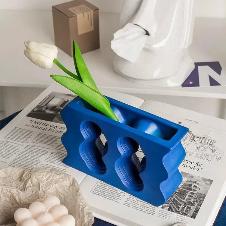 Modern Abstract Sea Blue Ceramic Vase - The House Of BLOC