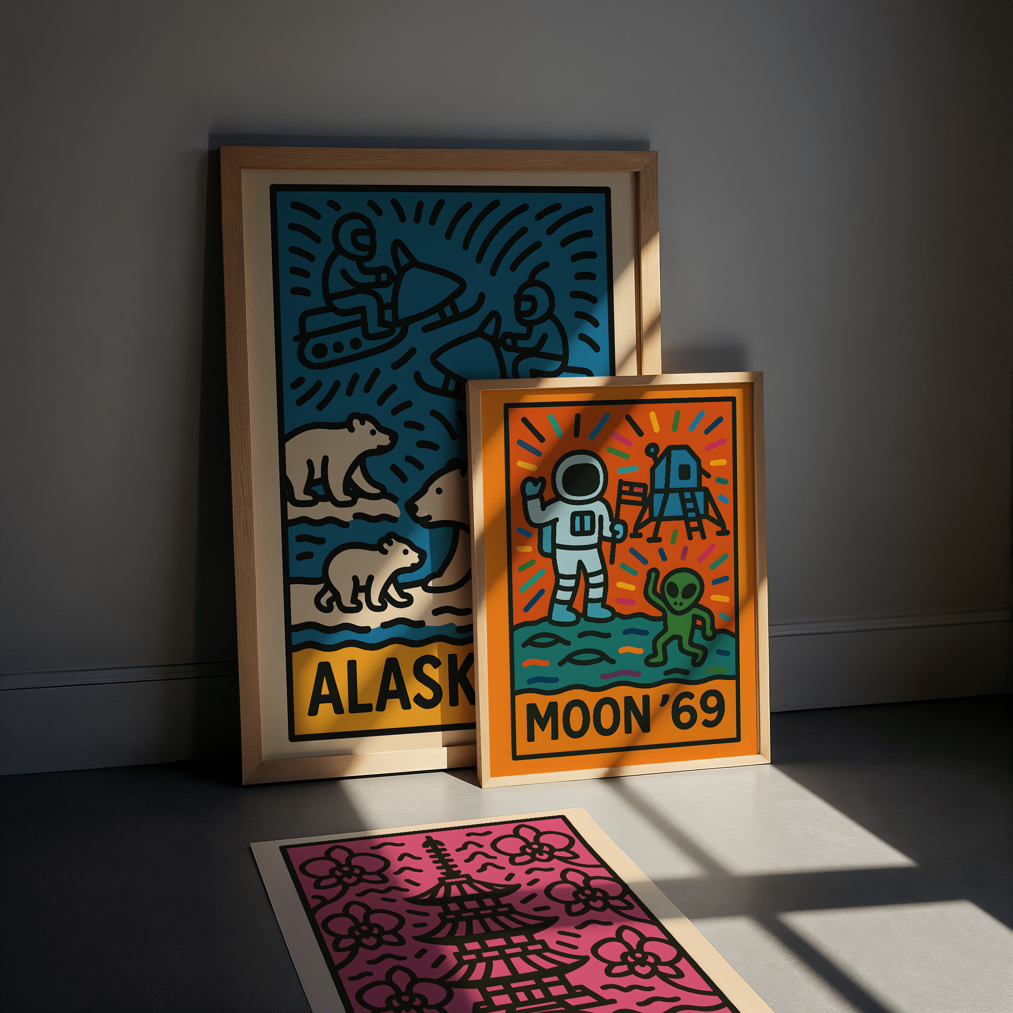 Moon Landing Poster - Keith Haring Inspired - Premium Semi - Glossy Poster - The House Of BLOC