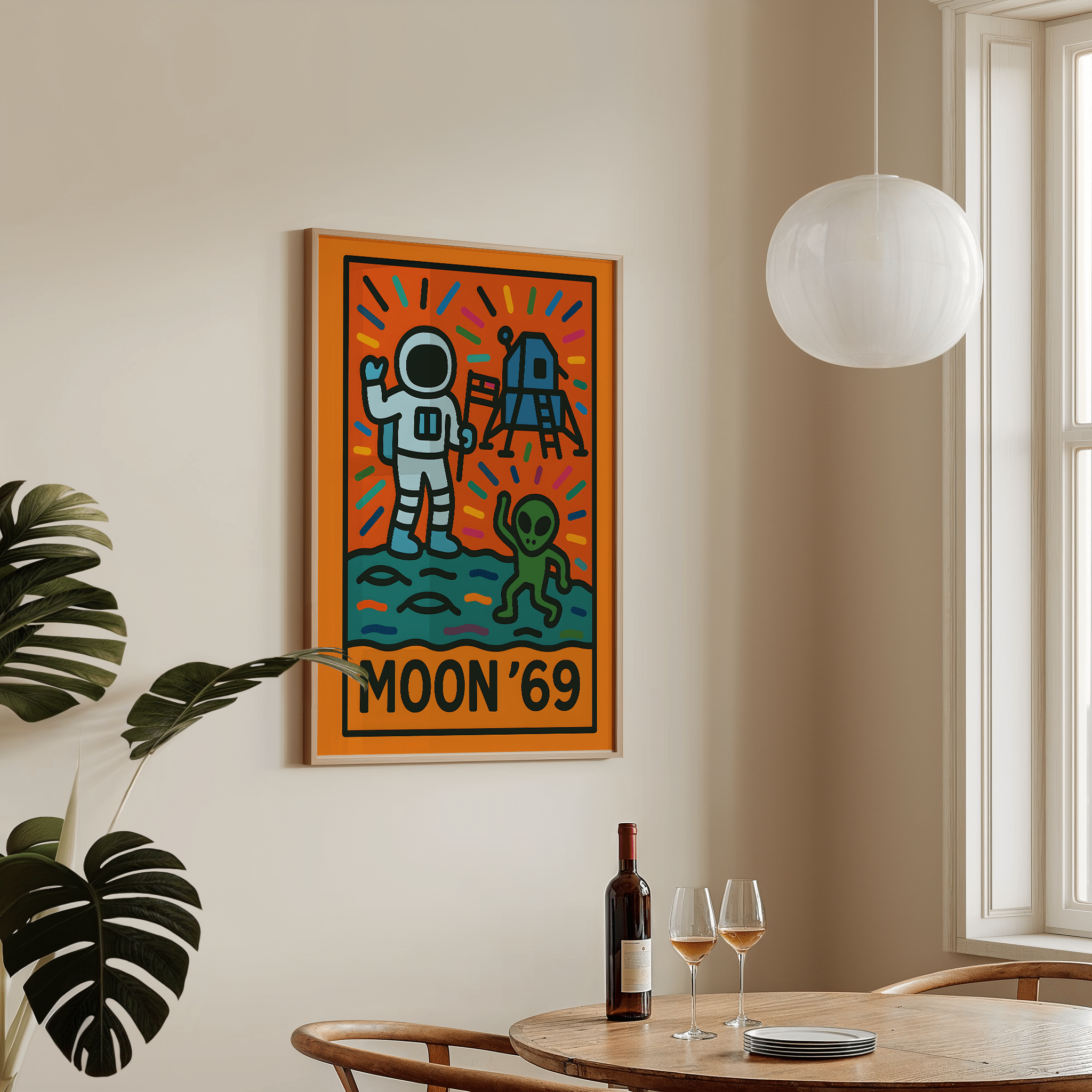 Moon Landing Poster - Keith Haring Inspired - Premium Semi - Glossy Poster - The House Of BLOC