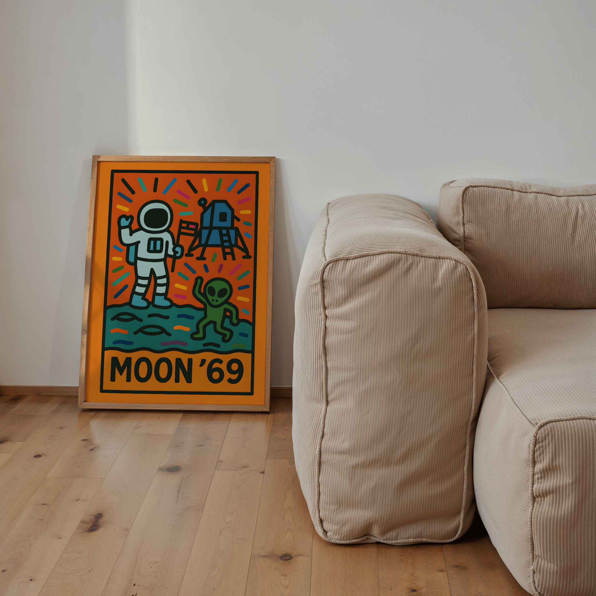 Moon Landing Poster - Keith Haring Inspired - Premium Semi - Glossy Poster - The House Of BLOC