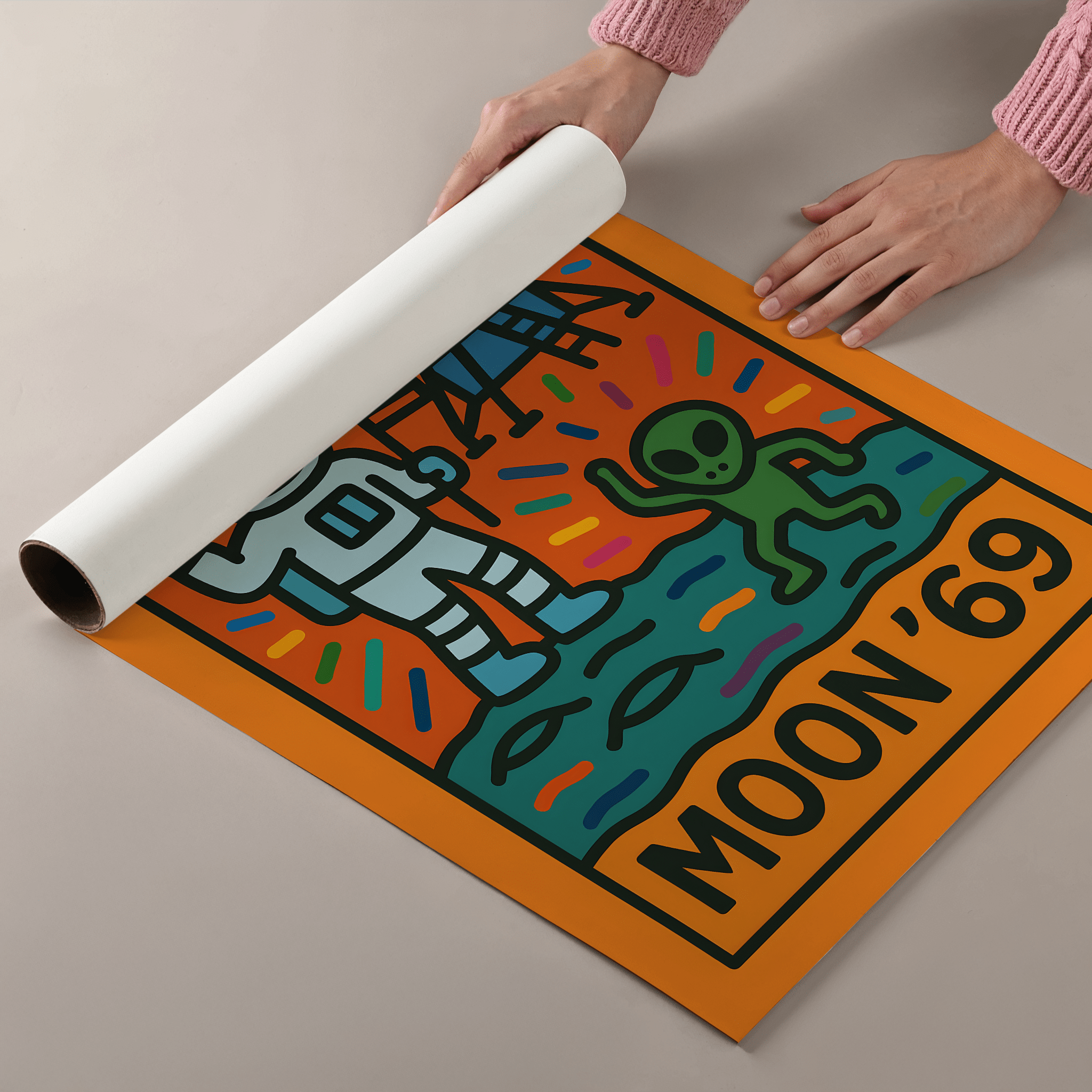 Moon Landing Poster - Keith Haring Inspired - Premium Semi - Glossy Poster - The House Of BLOC