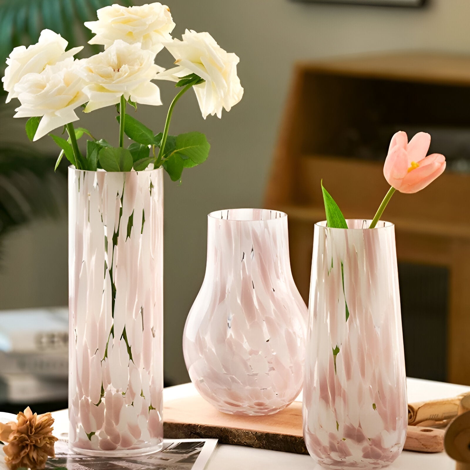 Pink Marble Effect Glass Vase - The House Of BLOC