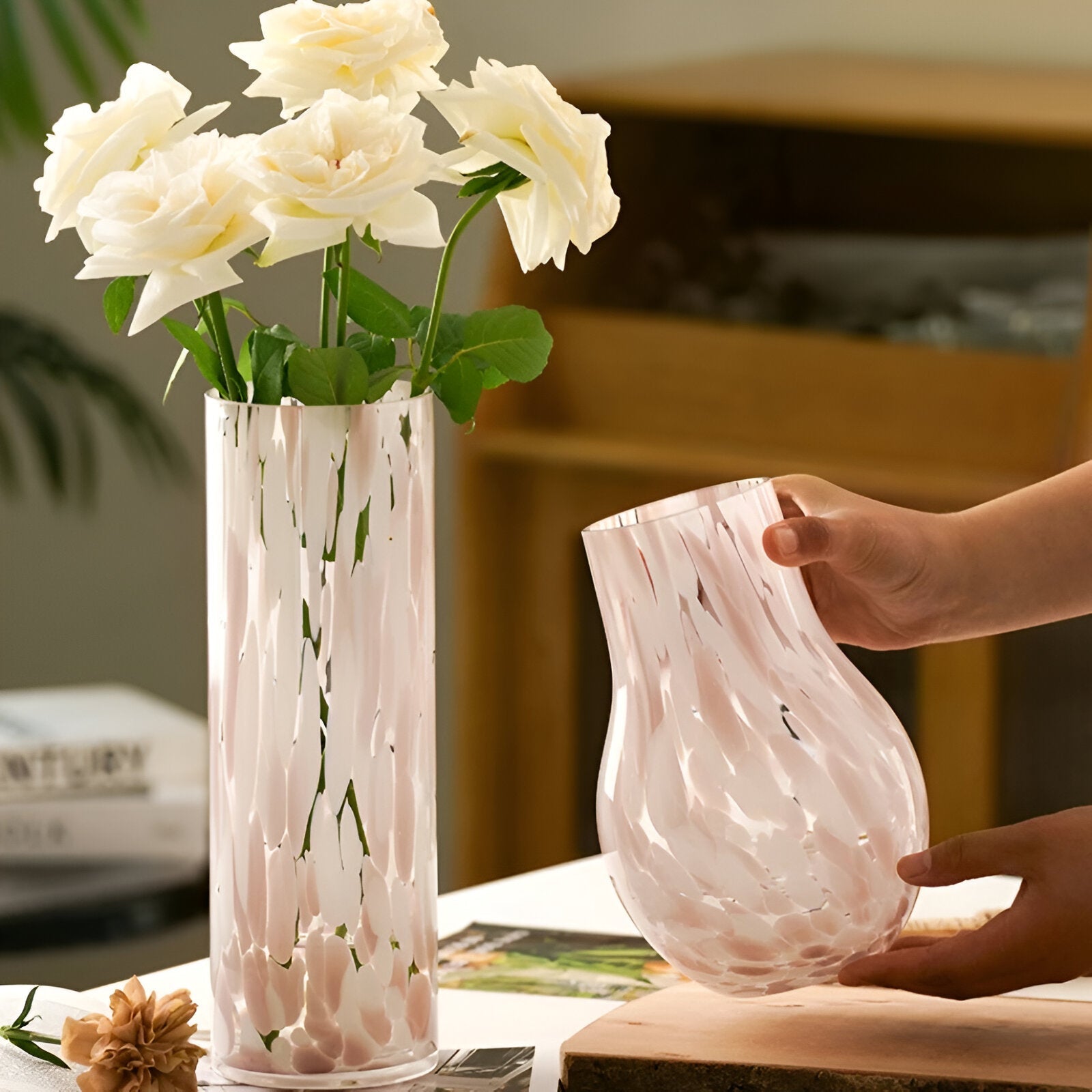 Pink Marble Effect Glass Vase - The House Of BLOC