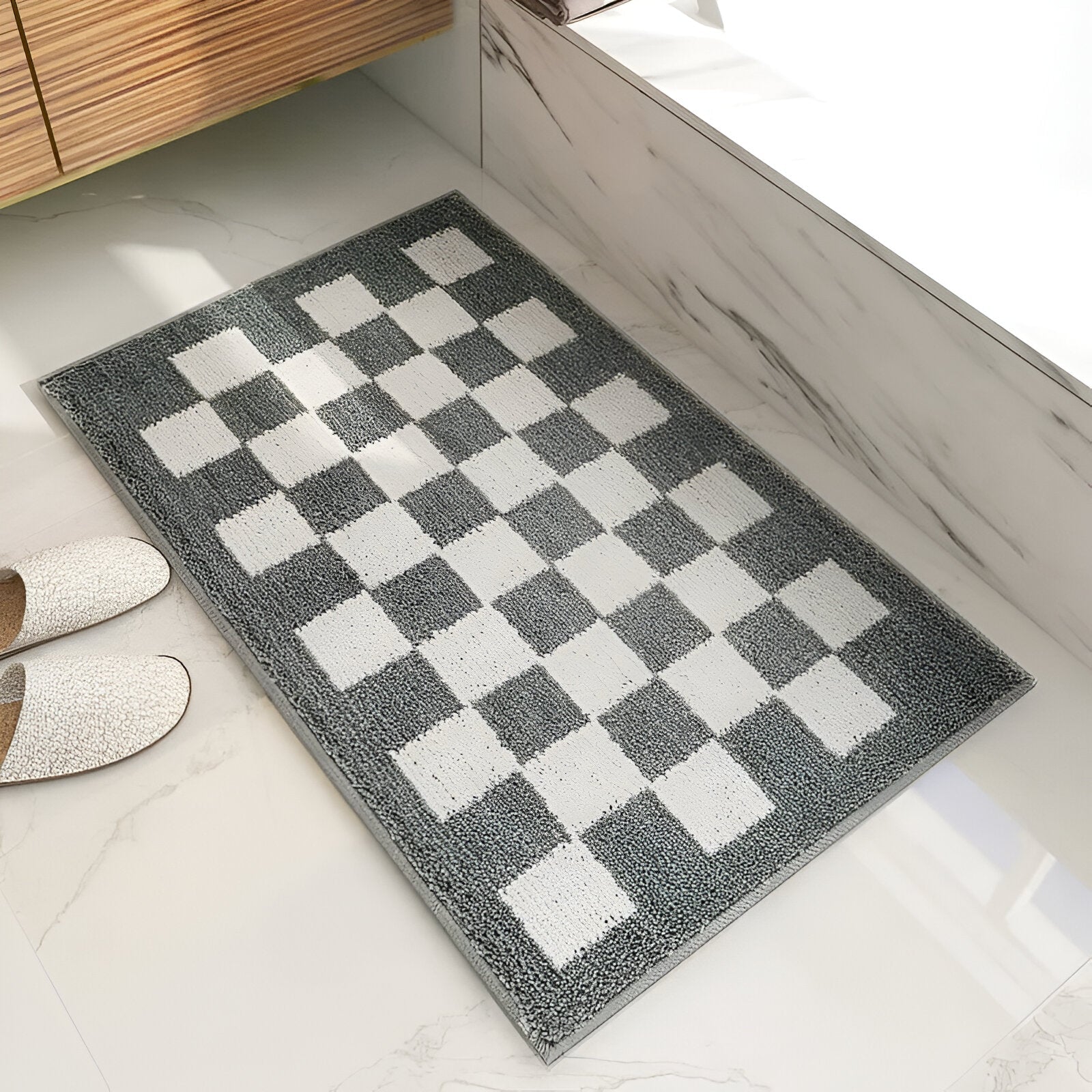 Plush Checkered Bath Mat - The House Of BLOC