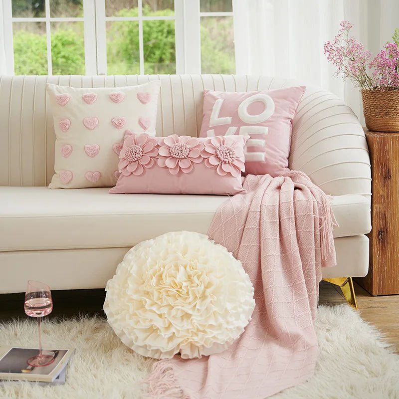 Plush Pink Heart Design Cushion Cover - The House Of BLOC