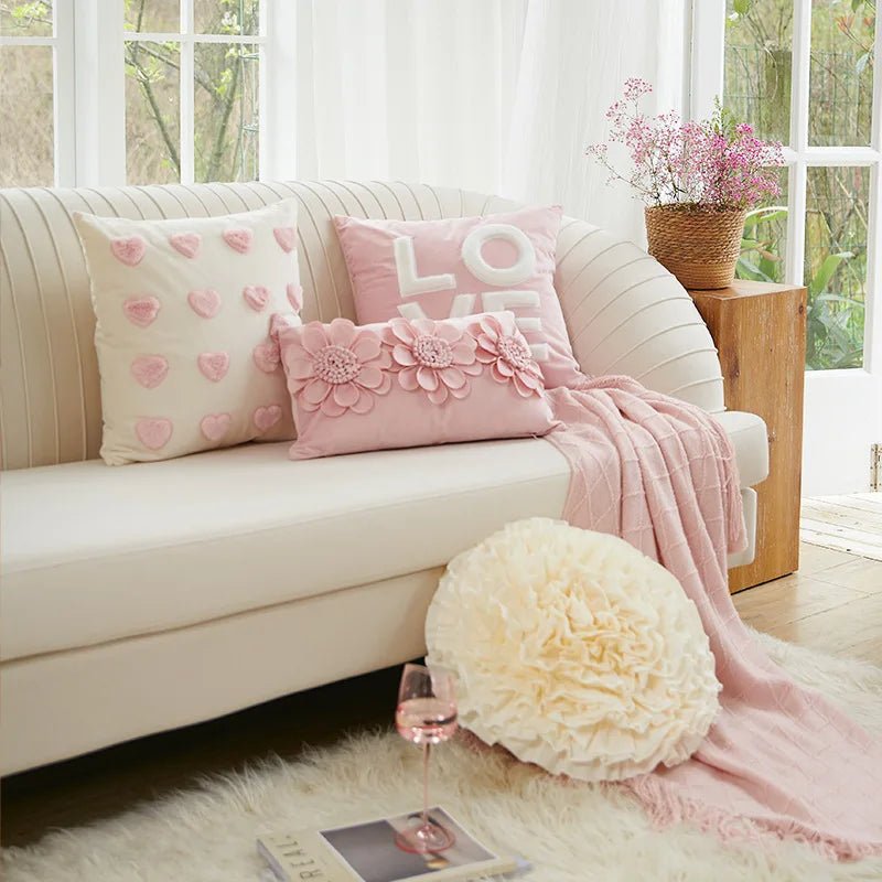 Plush Pink Heart Design Cushion Cover - The House Of BLOC