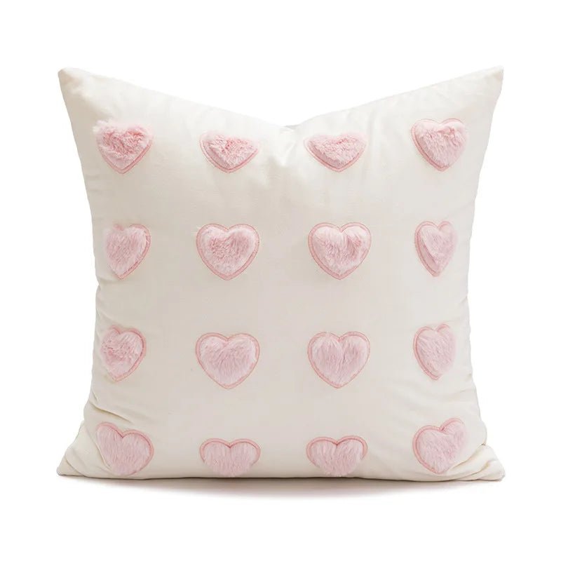 Plush Pink Heart Design Cushion Cover - The House Of BLOC