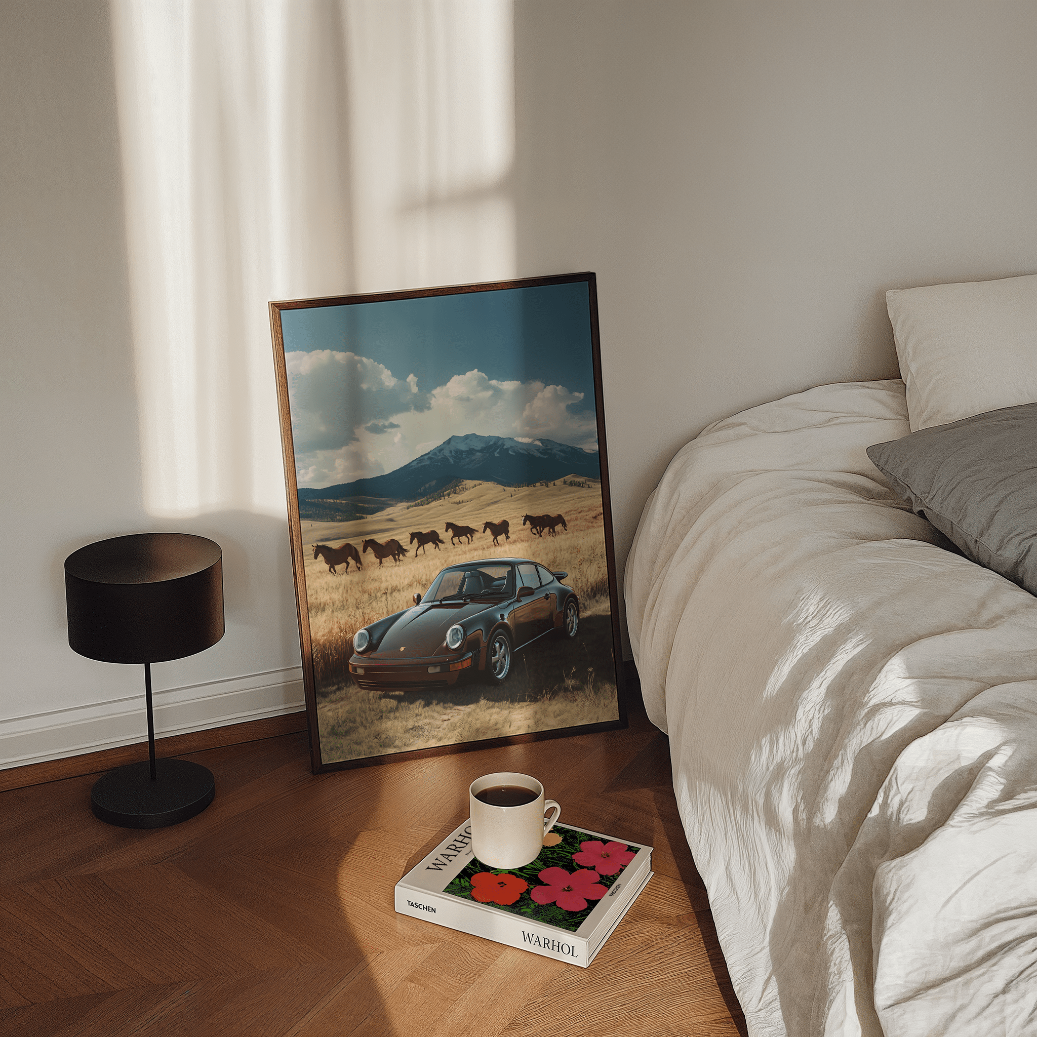 Porsche 911 in Colorado with Horses Poster – Premium Semi - Glossy Poster - The House Of BLOC