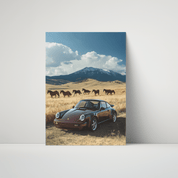 Porsche 911 in Colorado with Horses Poster – Premium Semi - Glossy Poster - The House Of BLOC