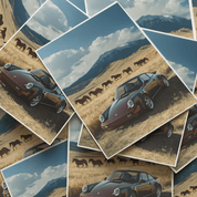 Porsche 911 in Colorado with Horses Poster – Premium Semi - Glossy Poster - The House Of BLOC