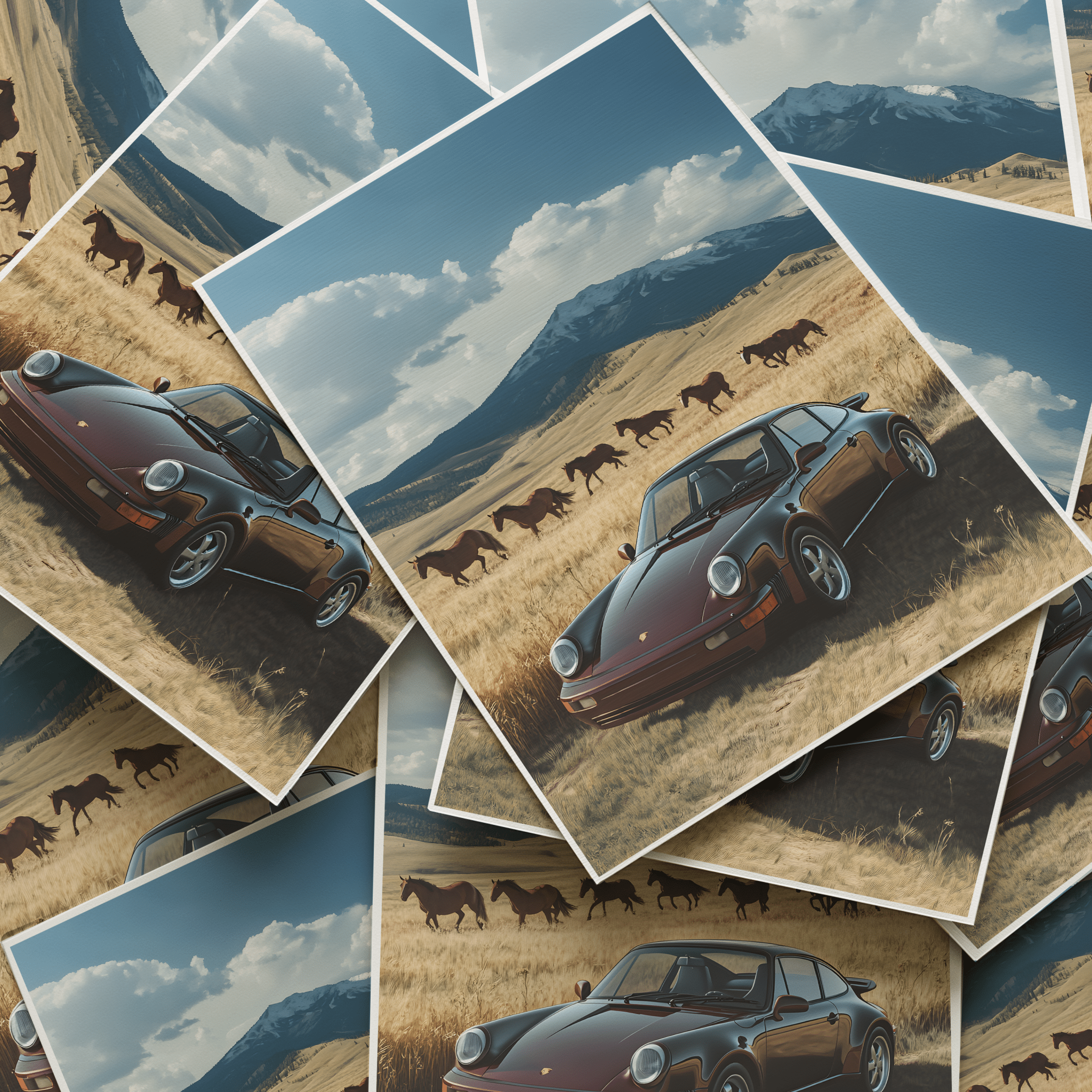 Porsche 911 in Colorado with Horses Poster – Premium Semi - Glossy Poster - The House Of BLOC