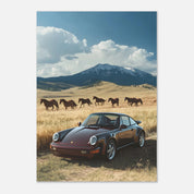 Porsche 911 in Colorado with Horses Poster – Premium Semi - Glossy Poster - The House Of BLOC