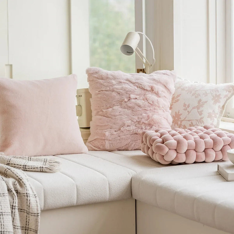 Pretty Plush Pink Jacquard Cushion Cover - The House Of BLOC