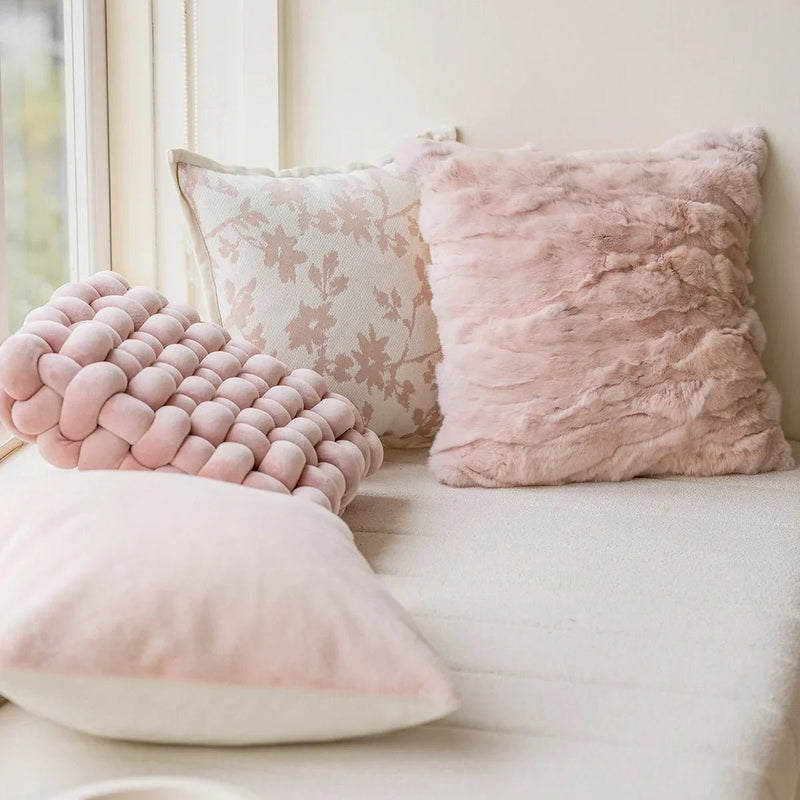 Pretty Plush Pink Jacquard Cushion Cover - The House Of BLOC