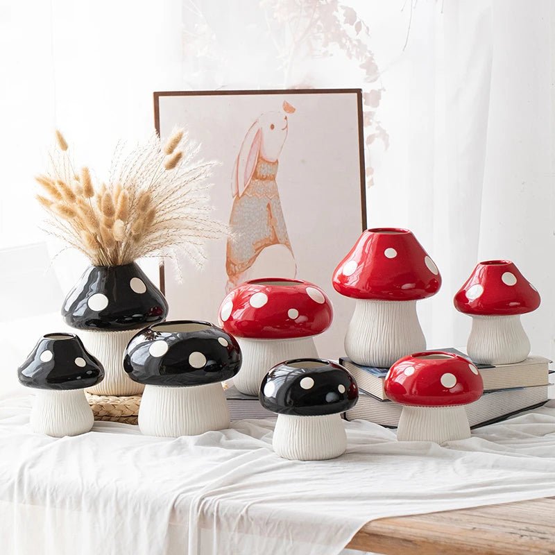 Red and Black Mushroom Shape Ceramic Vase - The House Of BLOC