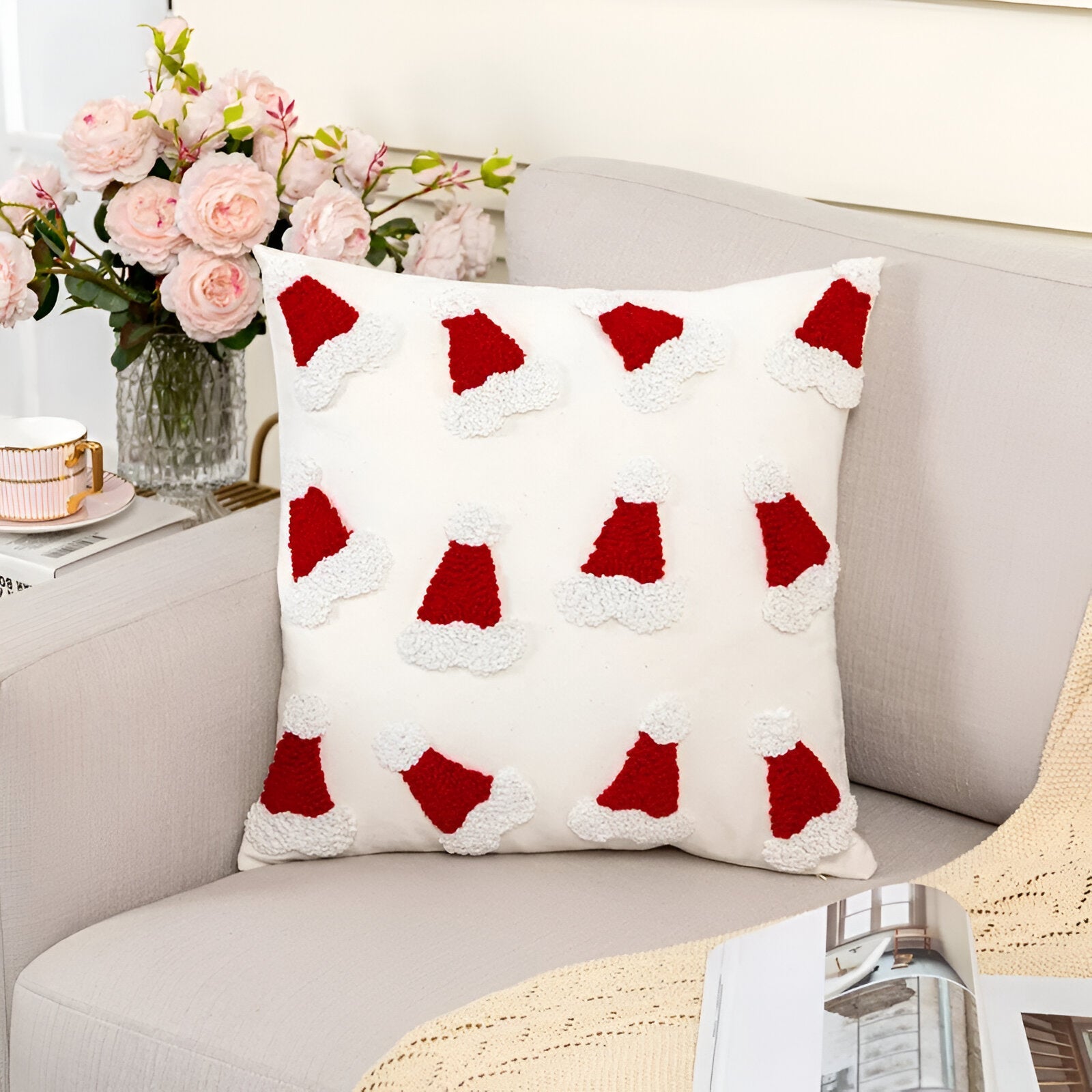 Red & White Christmas Hat Cushion Cover - The House Of BLOC