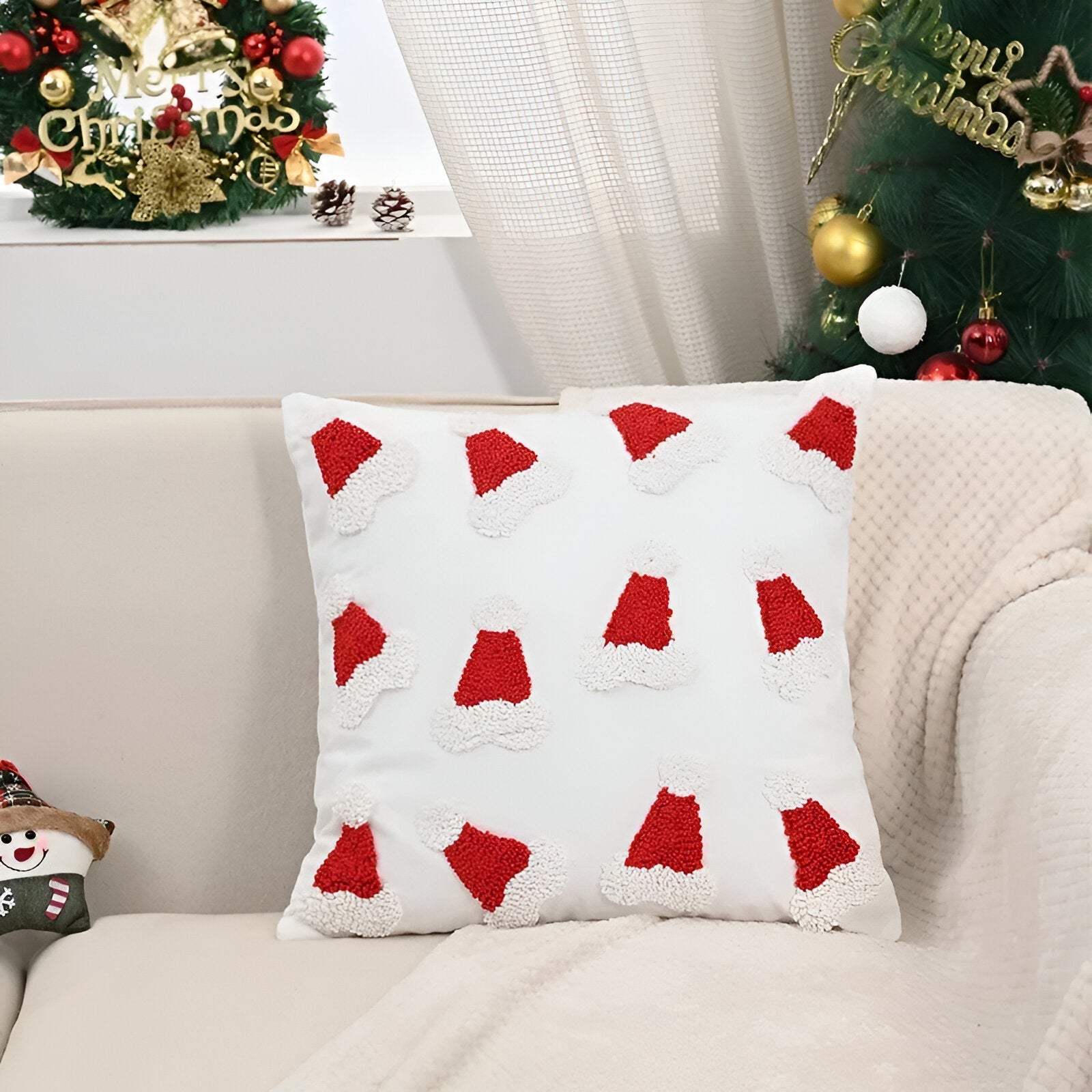 Red & White Christmas Hat Cushion Cover - The House Of BLOC