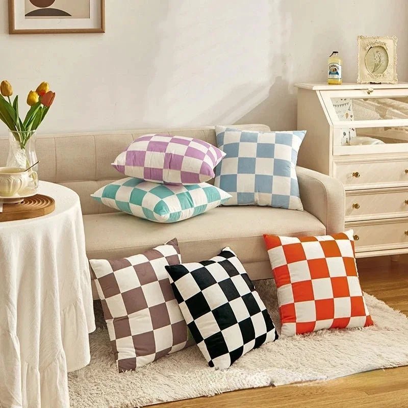 Retro Style Checked Plaid Cushion Cover - The House Of BLOC