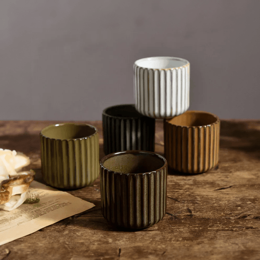 Retro Style Ribbed Ceramic Tea Cup - The House Of BLOC